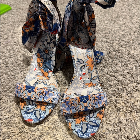 Jessica Simpson Shoes - Jessica Simpson Floral Ankle-Tie Heels in Blue & Orange